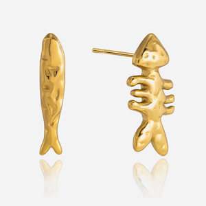Pendientes de Espina de Pescado, Chapados en Oro de 18K, Acero de Titanio, Forma de Animal, Joyería de Moda para Mujeres y Niñas - Product Image 1