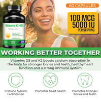 Ausreson OEM Halal Calcium Vitamines D3 et K2 MK7 Végétaliens Compléments pour la Santé des Os et du Cœur 10000 UI Capsules de Vitamine D3 K2 MK7