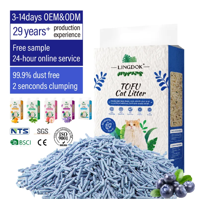 100% natural materials Highly Absorbent Flushable Tofu Cat sand dust free fast clumping Tofu cat litter with fruit scent