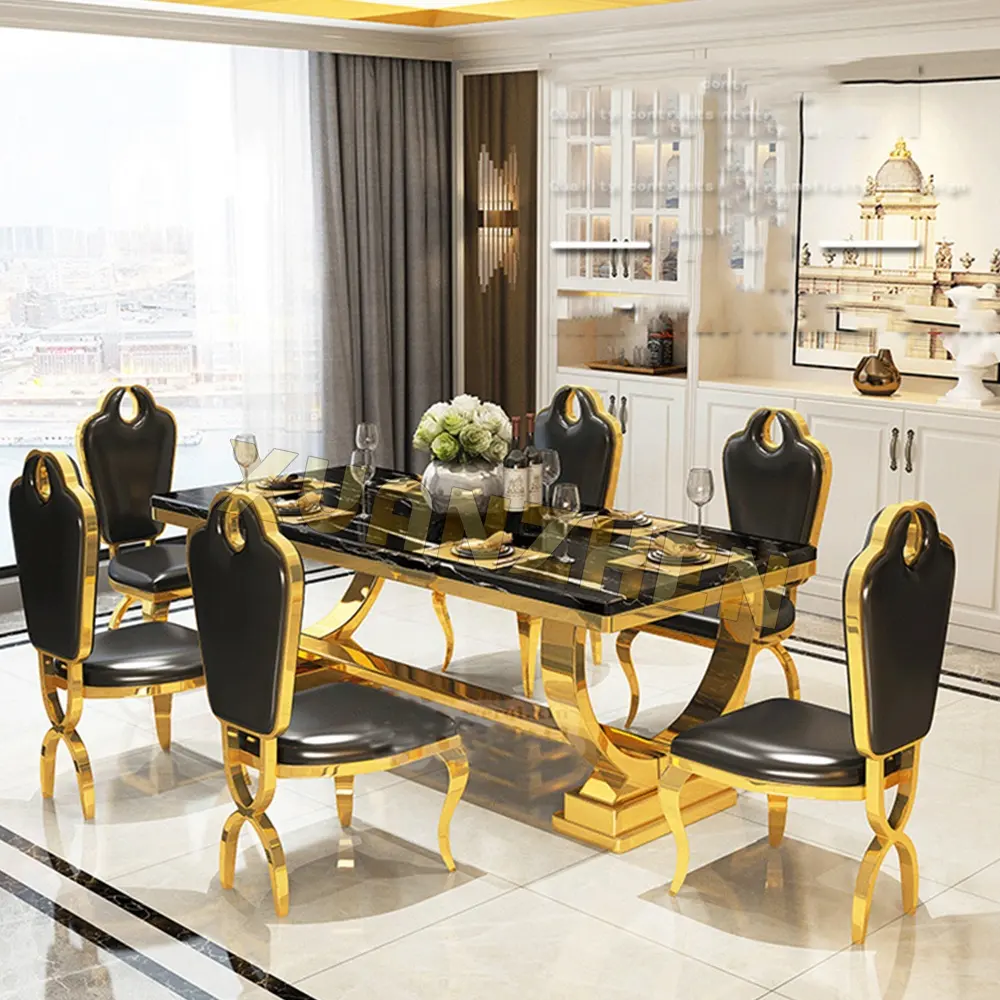 Living room furniture gold luxury modern marble dining table luxury rectangular modern dining table set dining tables