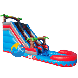 Toboggan aquatique gonflable <span class=keywords><strong>bleu</strong></span> et rouge pour parc aquatique extérieur, château gonflable avec piscine pour fête d'enfants - Product Image 1