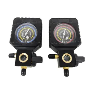 Refrigerant Air Condition Manifold Connector Manometer Refrigerant Single Pressure Gauge with Sight Glass Ball Valve