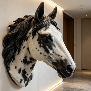 Tête de cheval en fibre de verre avec poils, statue grandeur nature, sculpture <span class=keywords><strong>murale</strong></span>, <span class=keywords><strong>animal</strong></span> - Product Image 2