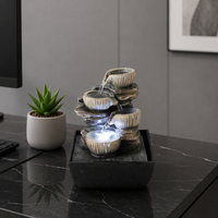 Fontaine d'eau de table en résine à 3 niveaux, cascade de roche avec lumière LED, décoration aquatique relaxante pour intérieur