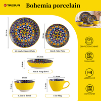 Set Perlengkapan Makan Keramik Gaya Bohemian, Piring, Mangkuk, Loyang, Porselen Kuning