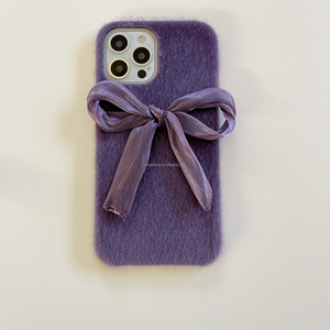 Custodia posteriore per cellulare in pelliccia di Bowknot <span class=keywords><strong>viola</strong></span> di lusso per <span class=keywords><strong>iPhone</strong></span> x xr xs max <span class=keywords><strong>11</strong></span> 12 13 14 <span class=keywords><strong>Pro</strong></span> max custodia per telefono soffice - Product Image 6