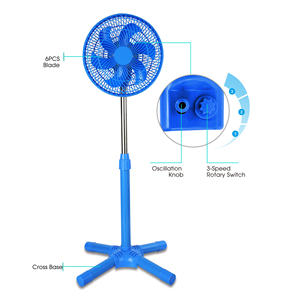 Ventilador de Pedestal Eléctrico de 12 Pulgadas, de Plástico, con Motor AC, Mecánico, para Uso Doméstico y Hotelero, Altura Ajustable, Oscilante - Product Image 1