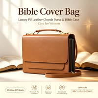 Grand sac à main de luxe en cuir PU pour cadeau chrétien Sac d'église marron pour étui biblique Sac de couverture biblique pour femmes Sac biblique en cuir