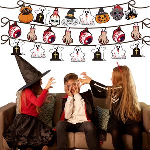 Bandera alienígena de Halloween, pancartas de papel para fiestas, banderas triangulares de dibujos animados para decoración de Halloween 2023 - Product Image 3