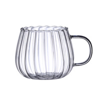 Mug à café en verre borosilicate simple paroi 400 ml, couleur unie, style américain portable, forme citrouille, pour le bureau et les voyages