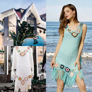 Vestido playero corto y sexy de malla con cuello redondo y botones para mujer, diseño personalizado Jinru, color azul, 1 pieza - Product Image 3