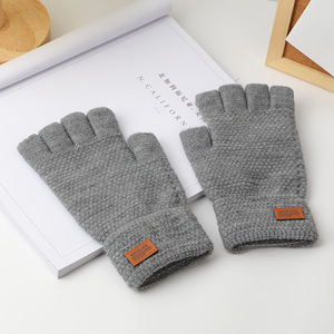 Gants demi-doigts chauds en <span class=keywords><strong>laine</strong></span> d'<span class=keywords><strong>alpaga</strong></span> pour hommes, sport de plein air, écran tactile sans doigts, mitaines pour étudiants, tricot d'hiver - Product Image 4