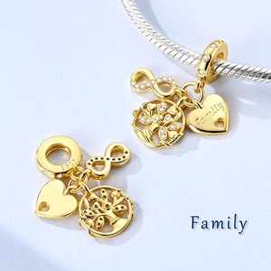 MULA Golden Series-Pendentif arbre généalogique en argent 925 doré Charms Zircon Design fin Bijoux personnalisés pour enfants Cadeau de fête - Product Image 3