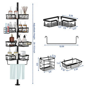 Organizador de ducha de esquina de acero inoxidable 304 resistente, 5 estantes de baño ajustables, poste de tensión, alturas ajustadas, ducha, cocina - Product Image 5