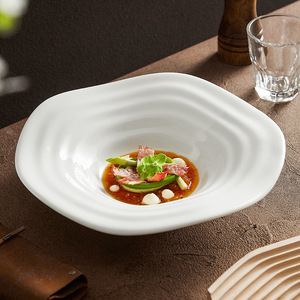 Round Water Drop Plate High-end Style Creative White Ceramic <b>Microwave</b> Safe Glazed Modern Minimalist Salad Plate for Plating - Product Image 2