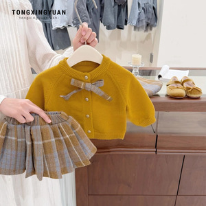 Tongxingyuan Girls Sweater <b>Cardigan</b> Plaid Skirt Set Autumn Winter <b>Thick</b> Cotton Children Outfits - Product Image 1