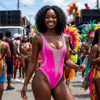 Maillot de bain OEM Carnival Swimsuit Monday Wear, monokini personnalisé rose fluo avec strass, col en U, body découpé, tenue pour festival caribéen et fiesta
