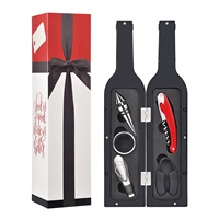 Ouyada Hot Coffret cadeau en papier 4 pièces, ouvre-bouteille de vin, ouvre-bouteille en forme de bouteille rouge, accessoires pour le vin, coffret cadeau
