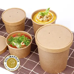 <span class=keywords><strong>Gobelet</strong></span> à <span class=keywords><strong>soupe</strong></span> en papier kraft <span class=keywords><strong>jetable</strong></span> avec couvercle en papier - Product Image 3