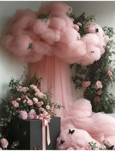 Декоративная подвесная драпировка в форме облака из шелковой сетки для свадеб, мероприятий, оформления фона, уличных фотосессий и дней рождения - Product Image 3