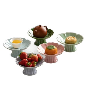 Nouvelle assiette à fruits en porcelaine de style chinois, en forme de fleur, sur pied haut, petite assiette pour cérémonie de mariage ou de thé - Product Image 5
