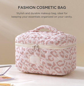Bolsa de Cosméticos Acolchada Grande, Bolsa Organizadora de Artículos de Aseo para Viaje para Mujeres y Niñas, Linda Bolsa de Maquillaje de Algodón - Product Image 5