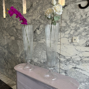 Fournitures de décoration de fête de mariage Offre Spéciale <span class=keywords><strong>80</strong></span> <span class=keywords><strong>Cm</strong></span> de haut Arrangement de fleurs trompette réversible <span class=keywords><strong>Vase</strong></span> en verre transparent - Product Image 4