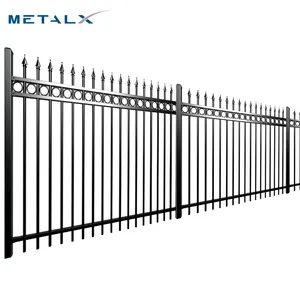 Decorative 8ft Garden Edging Spears Top Wrought Iron Steel Metal Fencing With Post For Highway