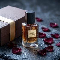 YUNCONG Flacon de parfum rétro en verre transparent à fond épais, motif grain de bois noir, avec ruban bronzé marron et boîte cadeau