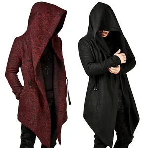 Steampunk erkekler gotik erkek kapşonlu düzensiz kırmızı siyah siper Vintage erkek giyim pelerin moda trençkot erkekler X9105