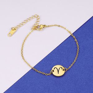Pulsera de Tobillo con Colgante Redondo Hueco Chapado en Oro, Cadena de Acero Inoxidable, Amuleto del Zodiaco, para Mujer - Product Image 2