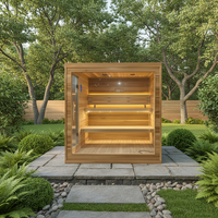 Cabane de sauna carrée minimaliste et élégante pour jardin, toit plat, finition mate, en bois