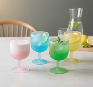 Verre à pied haut et large, vintage, anti-fuite, pour desserts, boissons, café, whisky, cocktails, dégradé de couleurs, givré, à pied court - Product Image 5