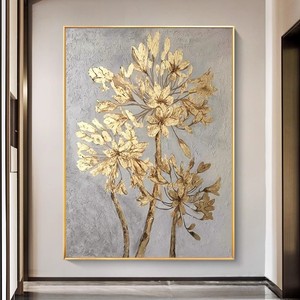 Peinture à l'huile peinte à la main, fleurs abstraites, texture 3D, cadre métallique, art mural pour entrée, salon, décoration moderne de luxe léger - Product Image 2