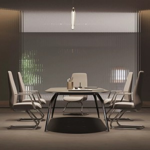 Conjunto de Mesa y Sillas de Conferencia Ovaladas Modernas y Minimalistas, Mesa Larga y Pequeña para Negociaciones, Capacitación y Reuniones, con Tomacorriente, Muebles de Oficina - Product Image 5