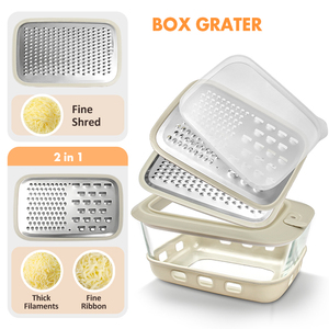 Râpe à légumes manuelle en acier inoxydable avec bol en verre, trancheuse à fromage de qualité alimentaire, râpe à fromage, récipient de rangement en PP, 1380 ml - Product Image 3