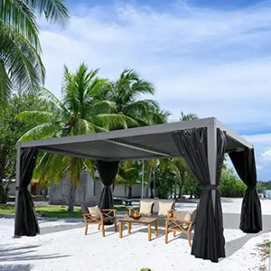 Mais populares <span class=keywords><strong>Modern</strong></span> Pátio <span class=keywords><strong>Pergola</strong></span> Gazebo 10x13 pés de alumínio ajustável ao ar livre pérgola Louvered com cortinas e rede