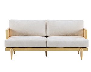 Canapé 3 places à accoudoirs carrés, capitonné en bouclette, avec rembourrage en éponge et structure en bois – Ensemble moderne pour salon/chambres/appartement/bureau - Product Image 3