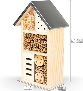 Hôtel d'insecte en bois avec <span class=keywords><strong>toit</strong></span> en métal <span class=keywords><strong>maison</strong></span> d'insecte naturel pour divers insectes volants papillons chambre d'élevage - Product Image 3