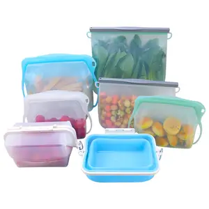 Resealable silicone food storage bags 100% food grade leakproof sealable silicone sandwich ziplock pouch bag reusable for food