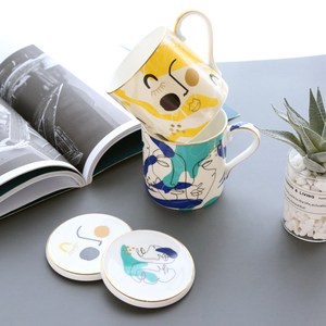 Minimalist Ceramic <b>Tea</b> Cup with Lid and <b>Infuser</b> - Abstract Face Art Coffee <b>Mug</b> - Product Image 6