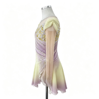 Robe de patinage artistique dégradé jaune lavande, ornée de strass, à manches longues, pour compétition, pour enfants et filles