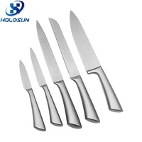 Ensemble de 6 couteaux de cuisine de luxe en acier inoxydable avec bloc de rangement, finition poncée, design artisanal pour un usage quotidien