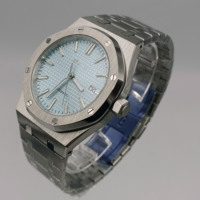 Montre à mouvement NH35, calendrier argenté bleu glace, montre en acier inoxydable 904L, boîtier octogonal, montre pour homme