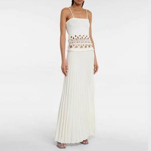 Vestido Maxi Sexy de Verano para Mujer, Estilo Casual, con Tirantes Finos, Pliegues, Abertura Lateral y Detalle de Trenzas, Color Blanco, OEM - Product Image 3