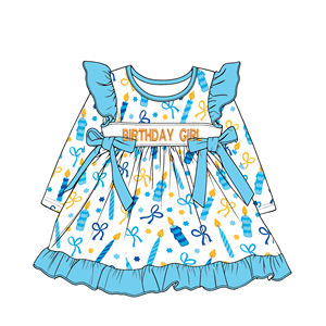 Robe <span class=keywords><strong>à</strong></span> manches longues pour fille enfant avec imprimé nœud papillon, design d'anniversaire brodé, robe <span class=keywords><strong>rose</strong></span> personnalisée, vêtements pour enfants en gros - Product Image 4