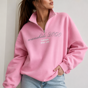 Sweat-shirt polo ample à demi-zip <span class=keywords><strong>pour</strong></span> <span class=keywords><strong>femme</strong></span>, couleur unie, tricot décontracté doux avec logo personnalisé de haute qualité - Product Image 2