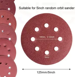 Hot Selling 5 Inch 8 Hole Hook And Loop Adhesive Sanding Discs Sandpaper For Grinding And Polishing