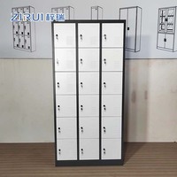 Casier métallique à 18 compartiments avec serrure à clé pour vêtements, idéal pour salle de sport, école, dortoir - Armoire de rangement en acier