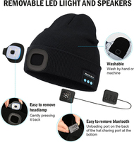 Faro invernale con risvolto caldo in maglia illuminata per 5.0 cappello musicale senza fili per fari ricaricabili sportivi